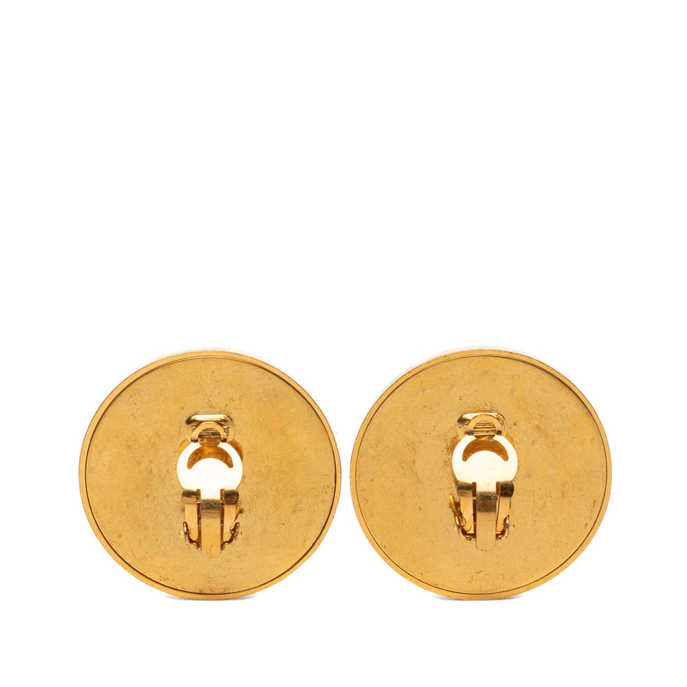 Pre-Loved Chanel CC Gold Plated Resin Round Button Clip On Earrings - Picture 2 of 3